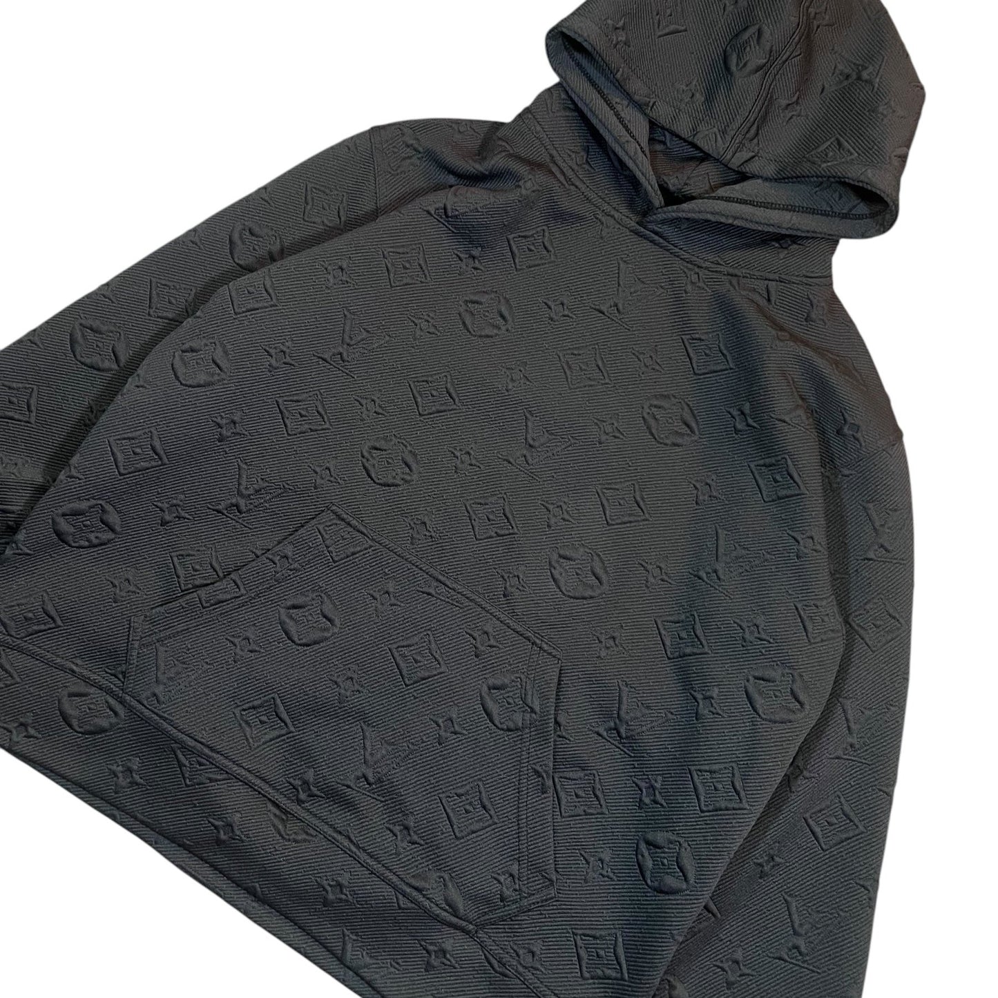 Grey Embossed Monogram Hoodie